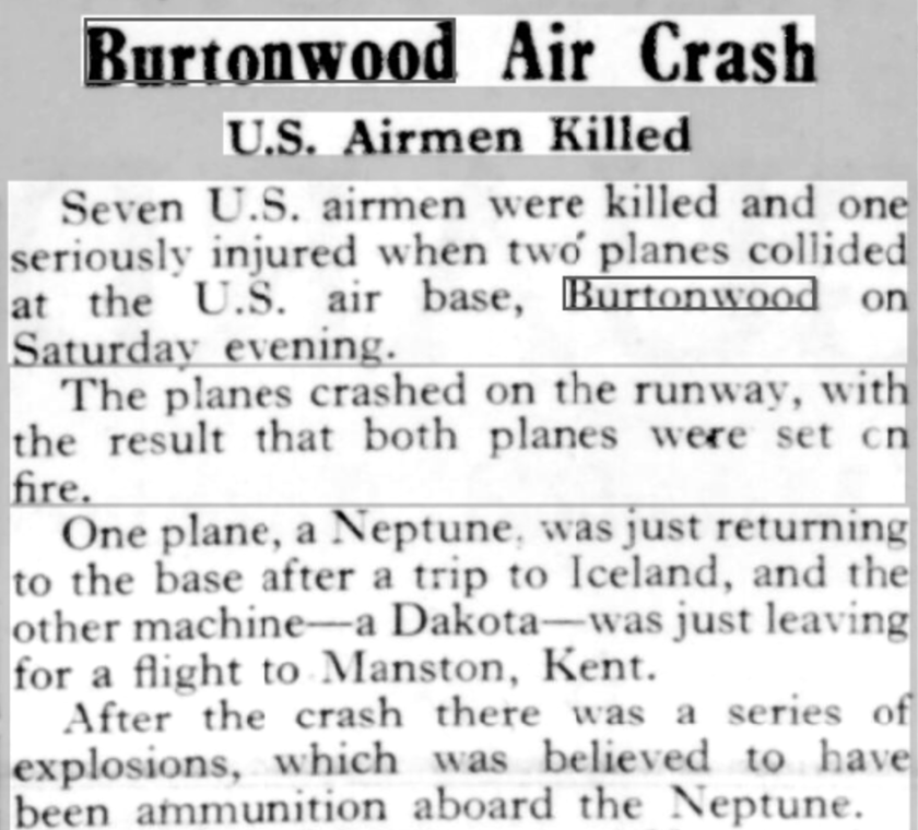 Burtonwood Air Crash U.S. Airmen Killed