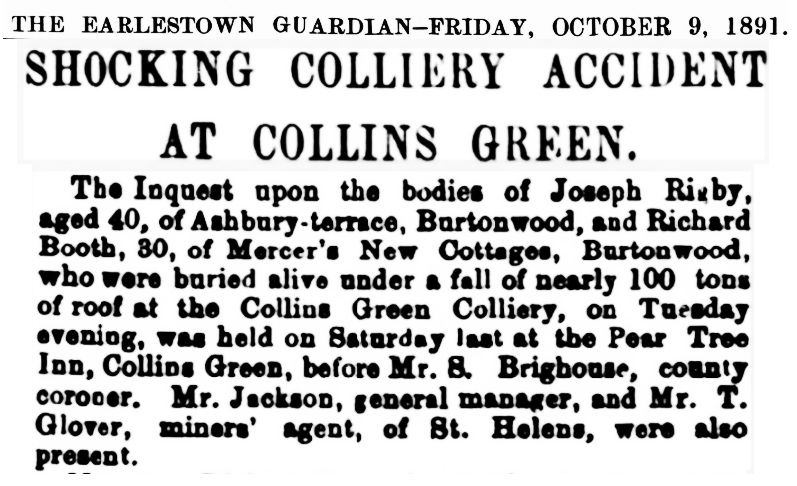 Collins Green Colliery Accident 1891