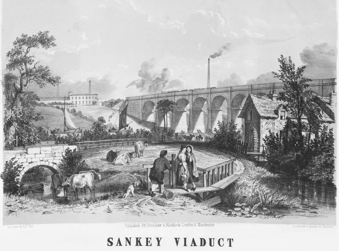 1830s Bradley Mill and Sankey Viaduct Engraving